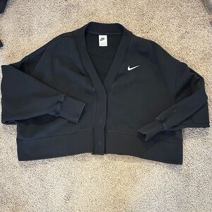 Nike Black Cropped Cardigan with White Swoosh